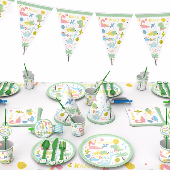 Venda por atacado de adesivos de fita para festas temáticas de dinossauros e suprimentos de decoração festiva de aniversário de Natal